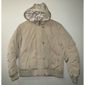 Women's Parka Jacket Giacca Sport Beige Faux Fur Hood Size L Coat J242